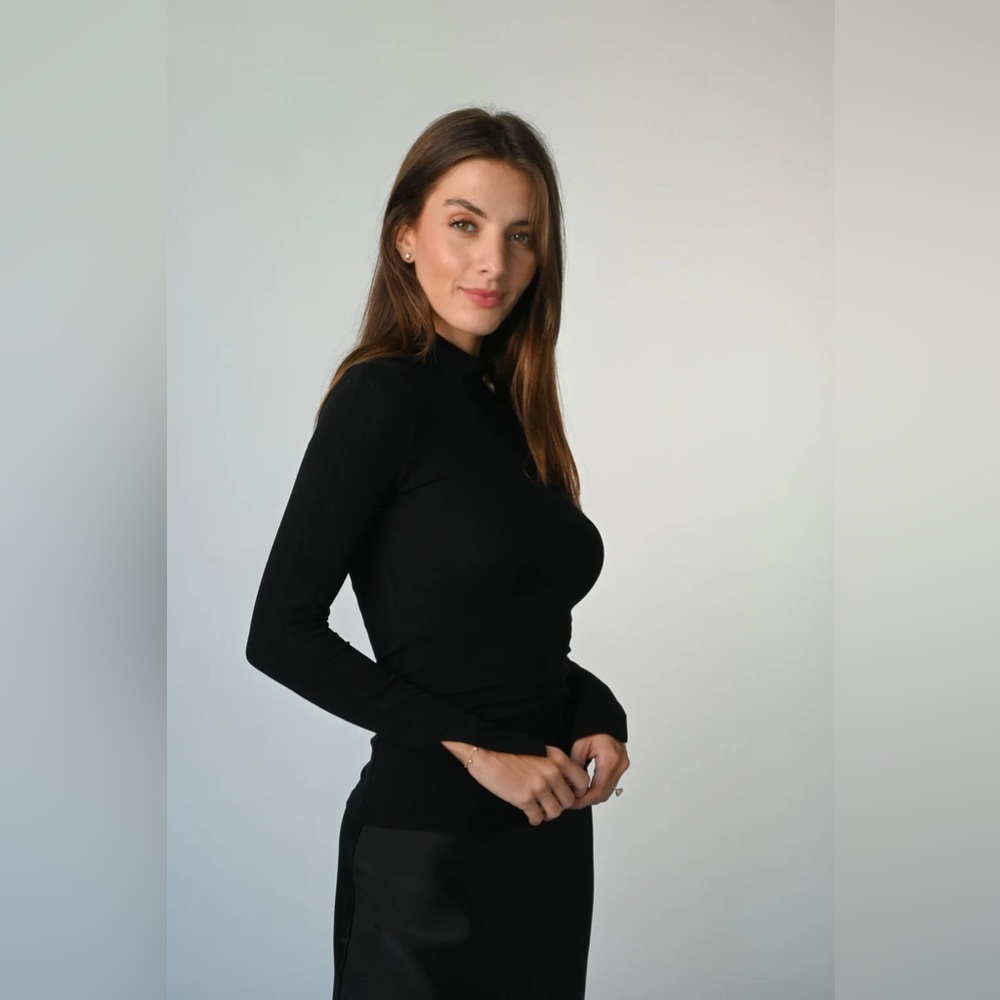 Bytess Split Sleeve Mock Neck Top Black